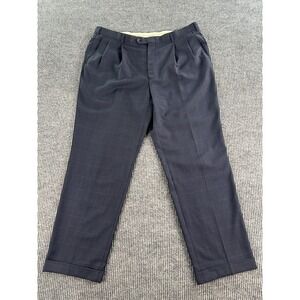 Vintage Burberry London Dress Pants Men 40x31 Blue Wool Pleated Italy Slacks